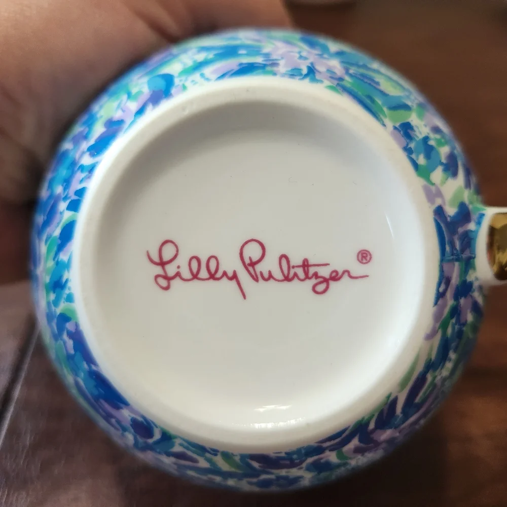Lilly Pulitzer Coffee Mug Lion Around Blue Green Floral NWOT